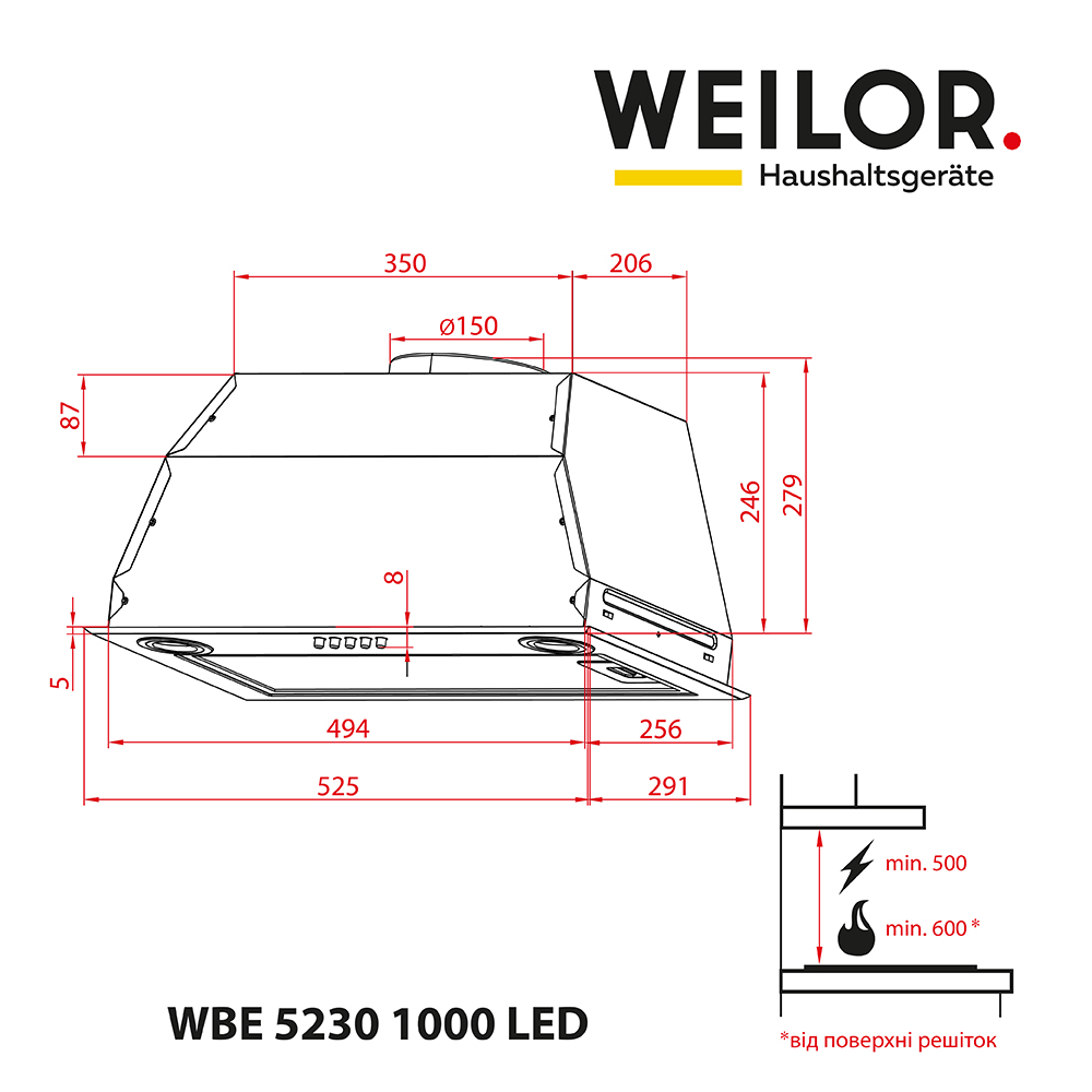 Weilor WBE 5230 WH 1000 LED Габаритные размеры