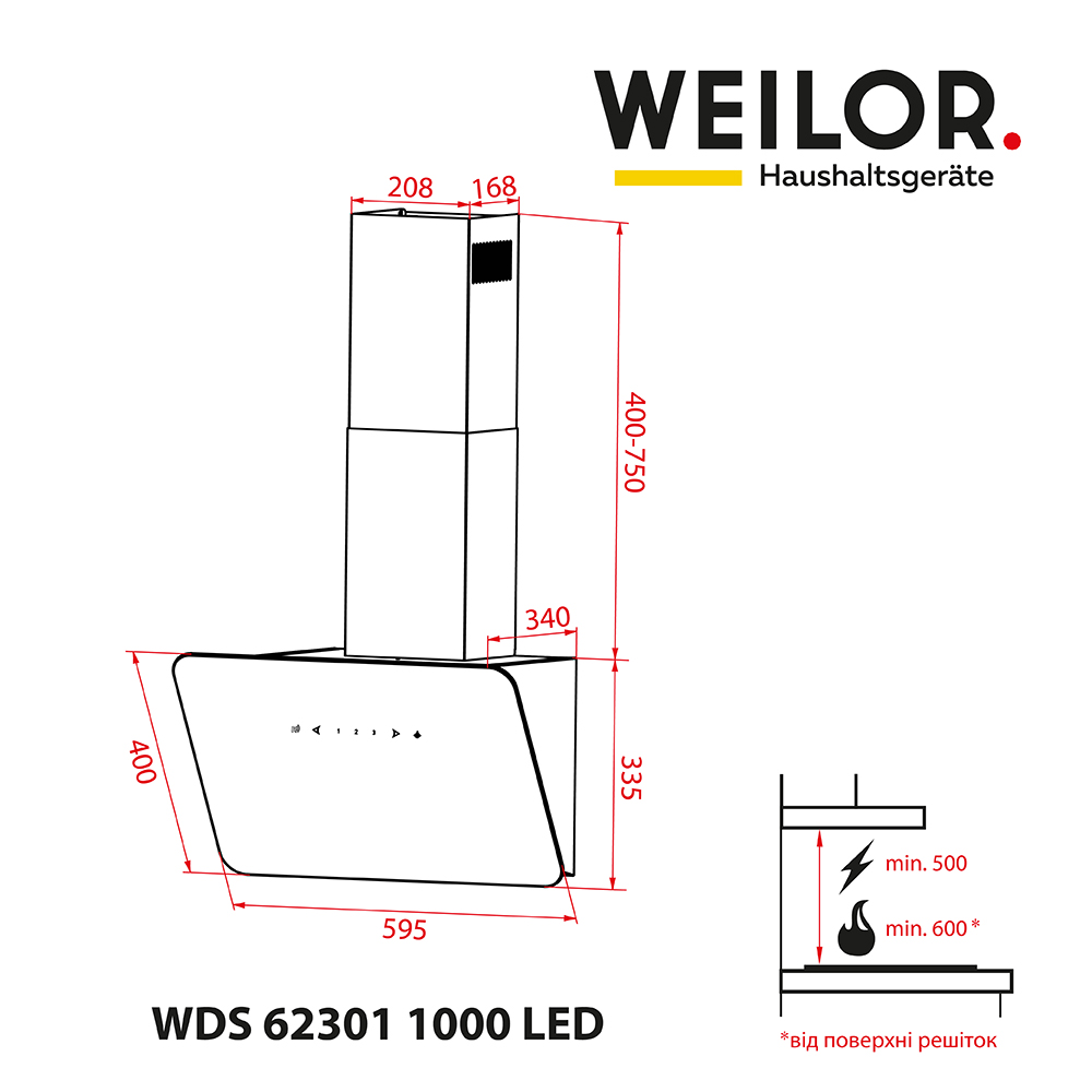Weilor WDS 62301 R BL 1000 LED Габаритні розміри