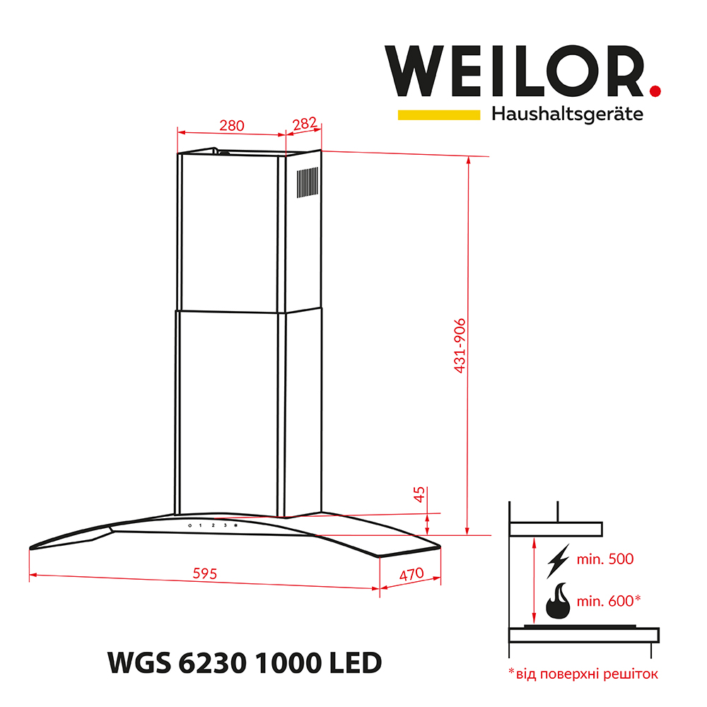 Weilor WGS 6230 BL 1000 LED Габаритні розміри