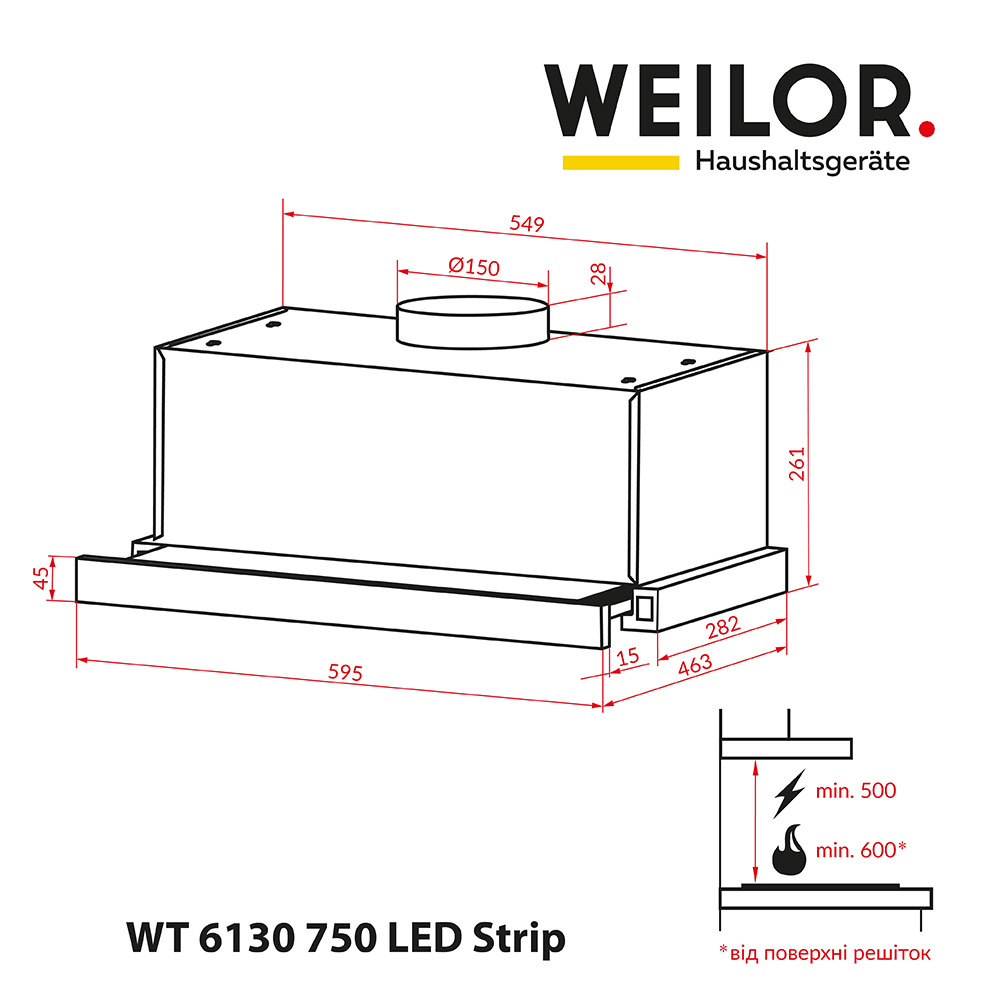 Weilor WT 6130 I 750 LED Strip Габаритні розміри