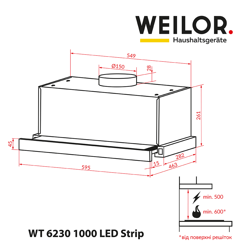 Weilor WT 6230 I 1000 LED Strip Габаритні розміри