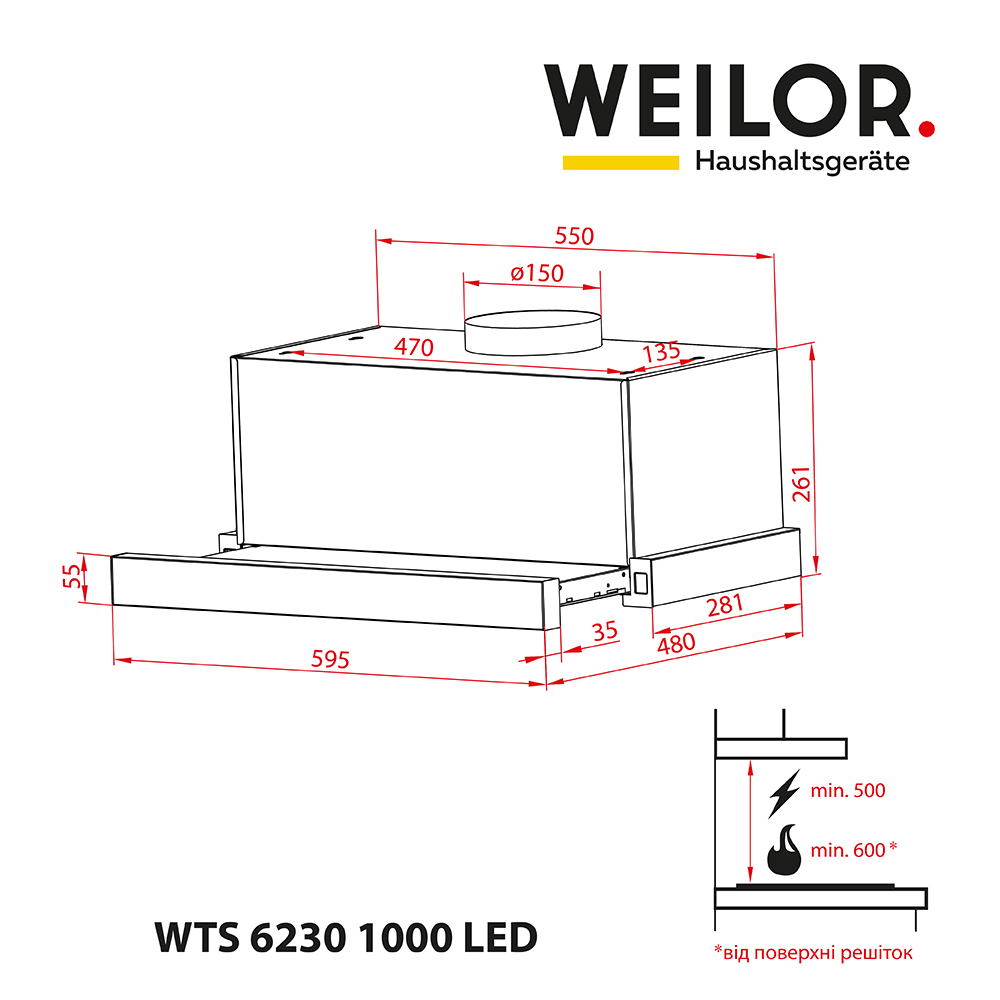 Weilor WTS 6230 BL 1000 LED Strip Габаритні розміри