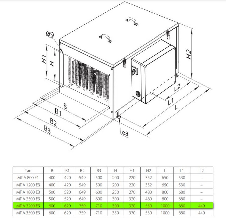 Вентс МПА 3200 Е3 Габаритные размеры