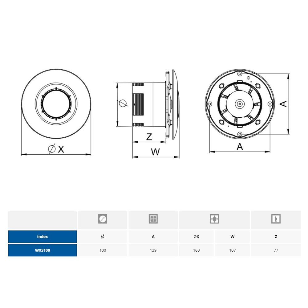 Awenta Sateo WXS100 Габаритні розміри