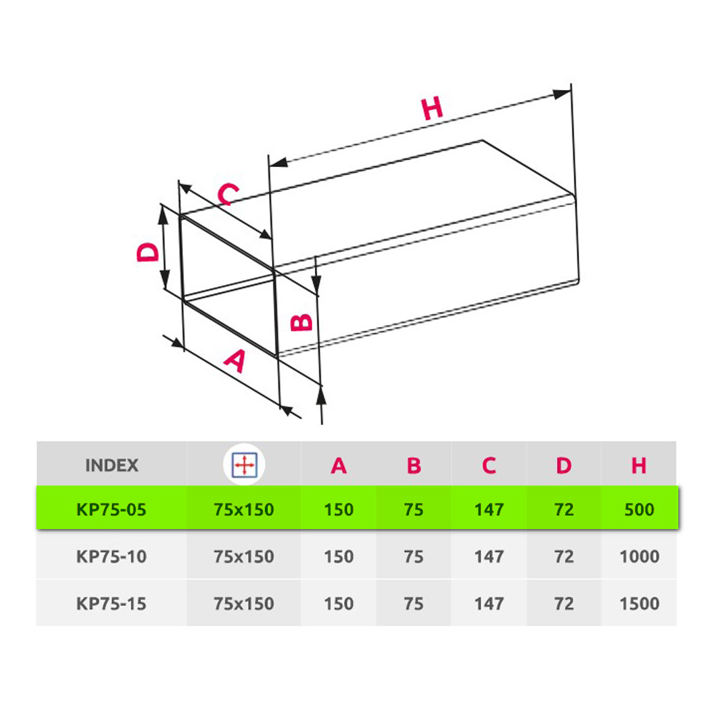 Воздуховод Awenta KP75-05, (75x150, 0,5m) цена 0.00 грн - фотография 2