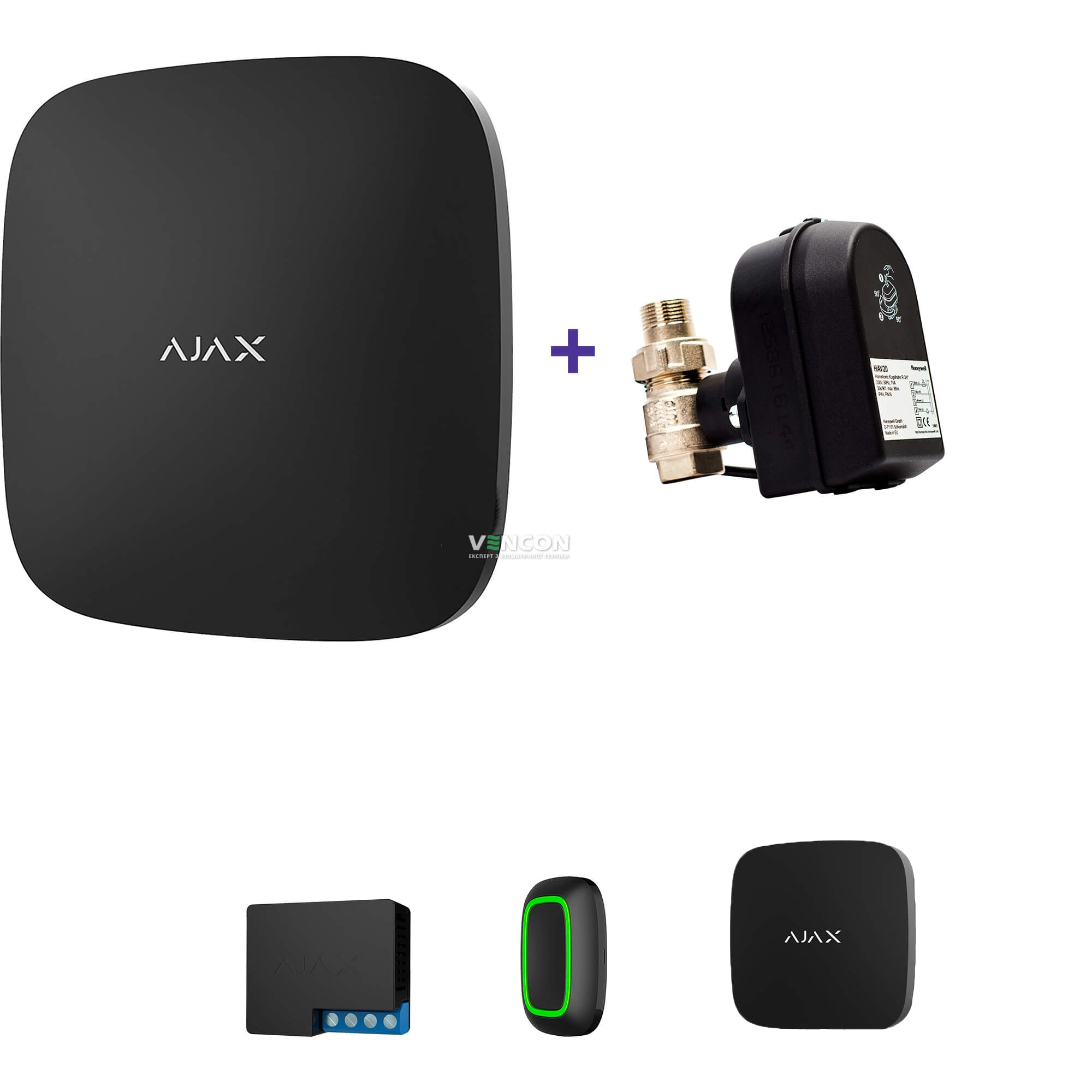 Ajax Hub + кран з електроприводом Honeywell 220 + Button