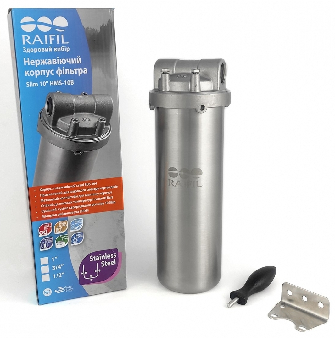 Магистральный фильтр Raifil 10 Slim 1" нержавеющая сталь (HMS-10B)