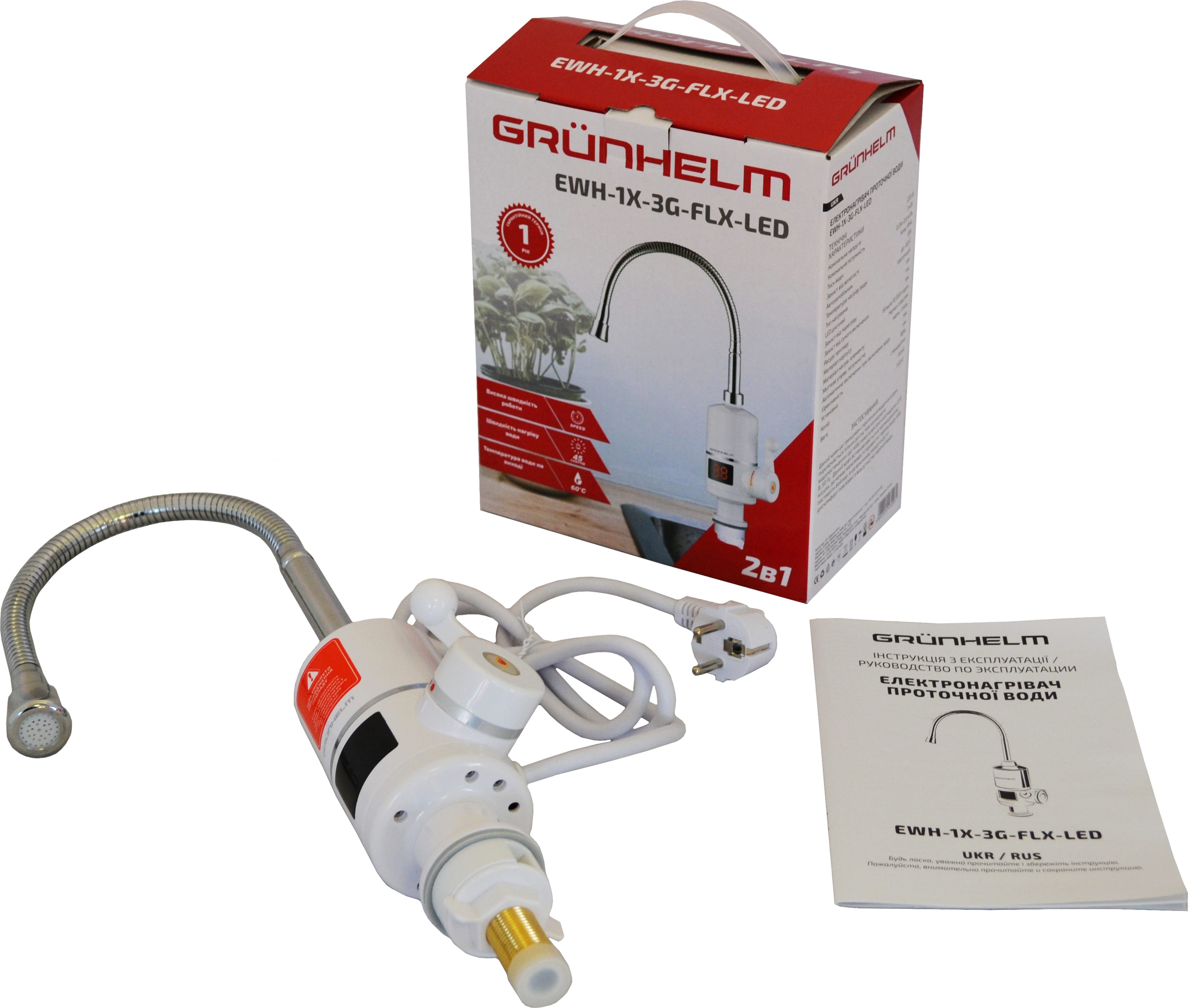 Проточный водонагреватель Grunhelm EWH-1X-3G-FLX-LED цена 1581.80 грн - фотография 2