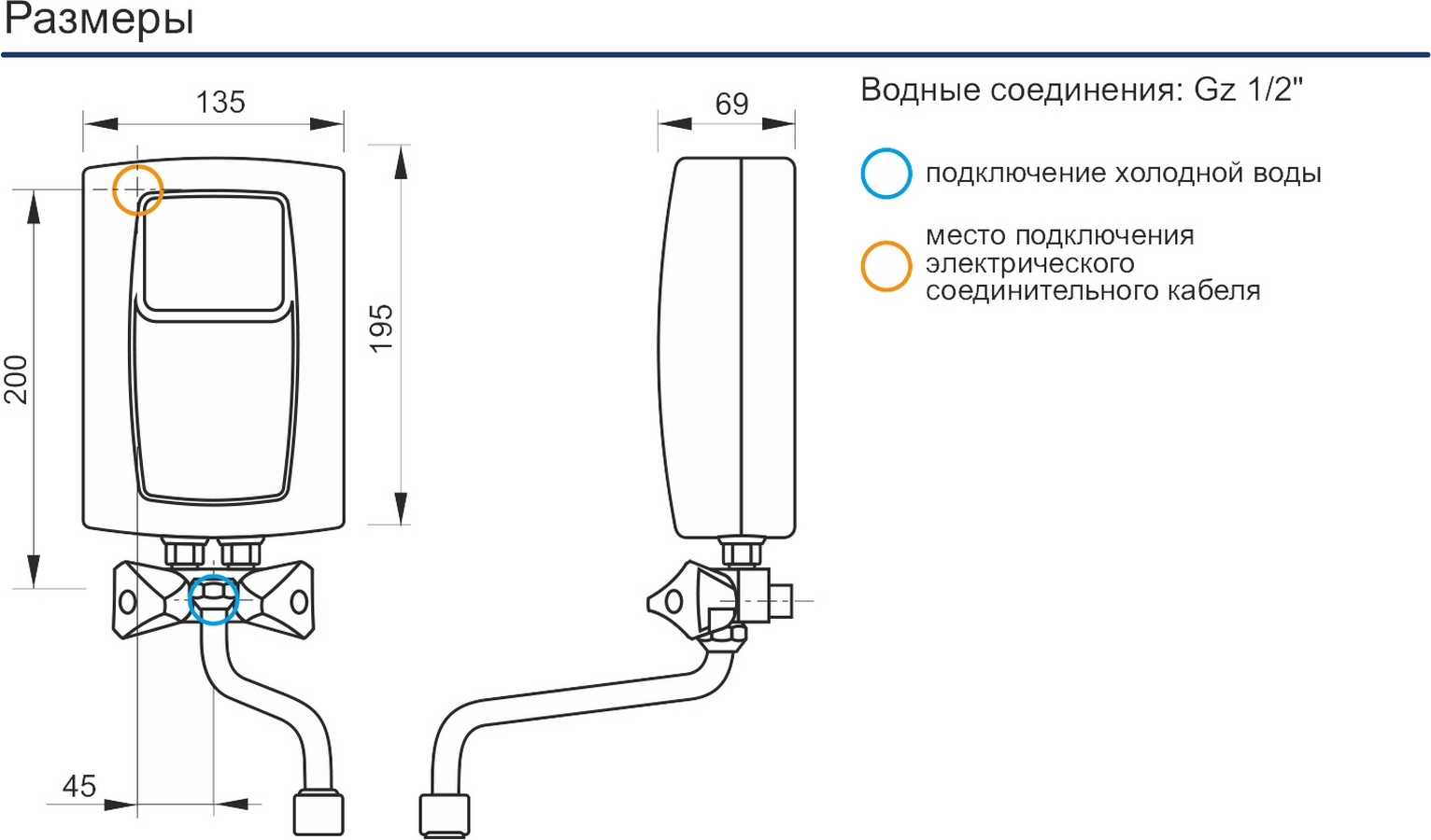 Kospel EPS2-4,4 TWISTER Габаритні розміри