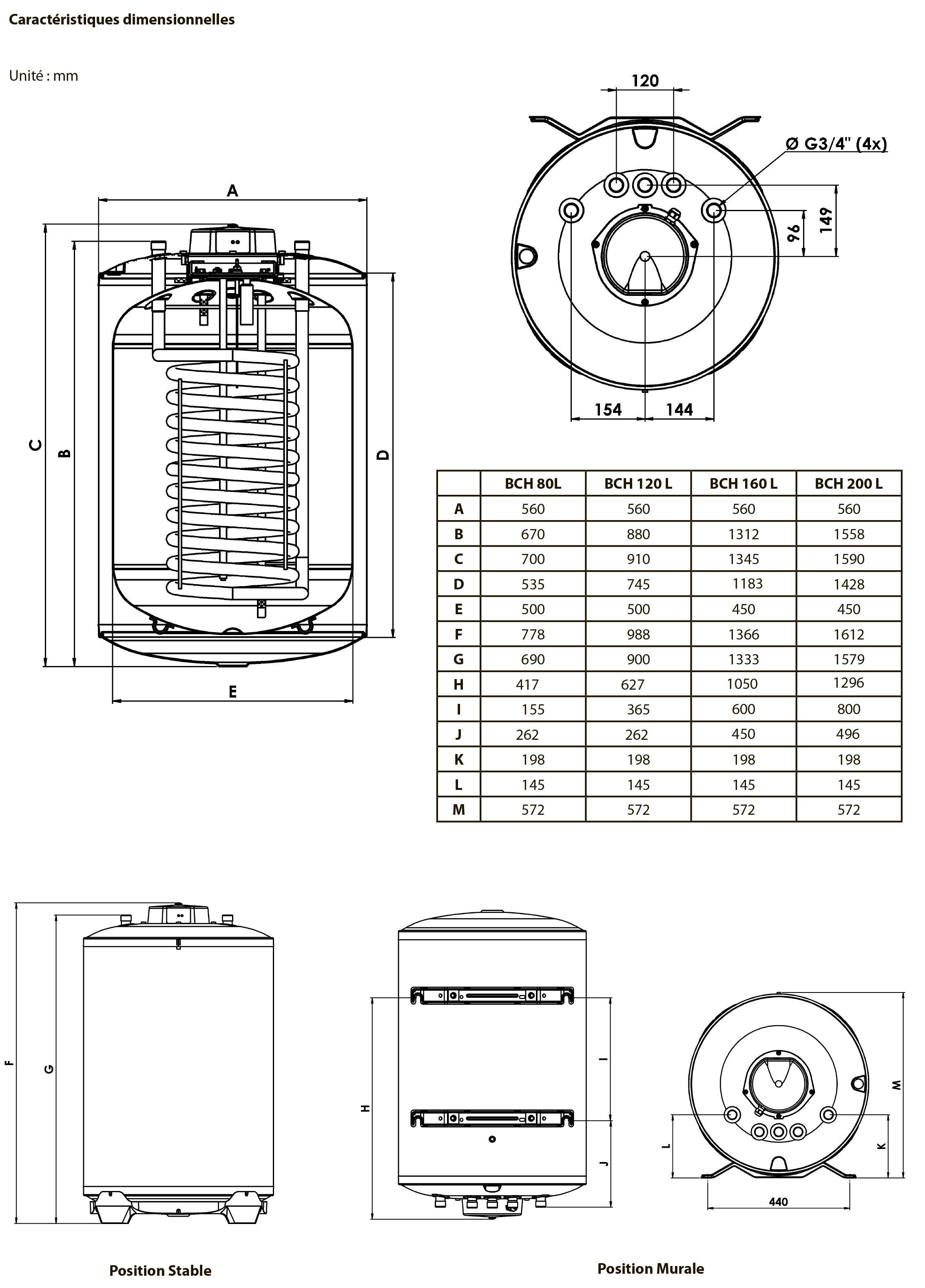 Ariston BCH CD1 160 ARI - EU Габаритные размеры