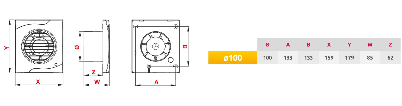 Awenta Vecco WV100W Габаритные размеры