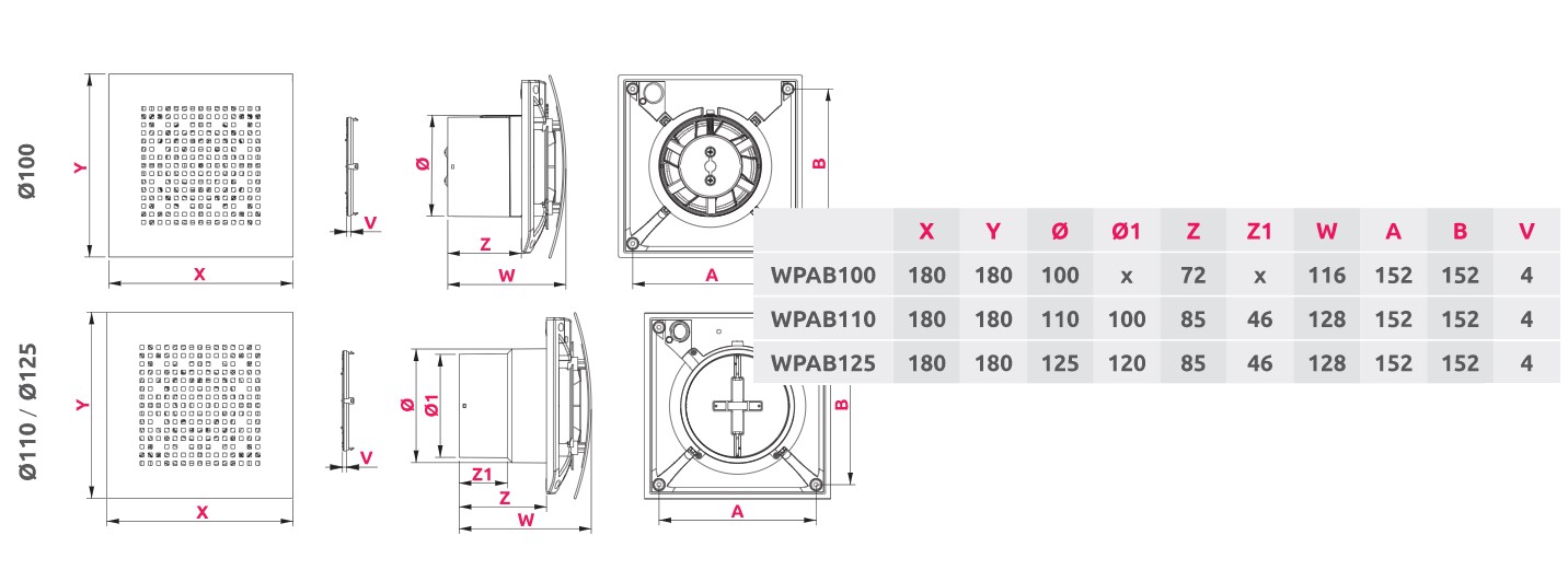 Awenta Pulsar WPAB110 Габаритные размеры