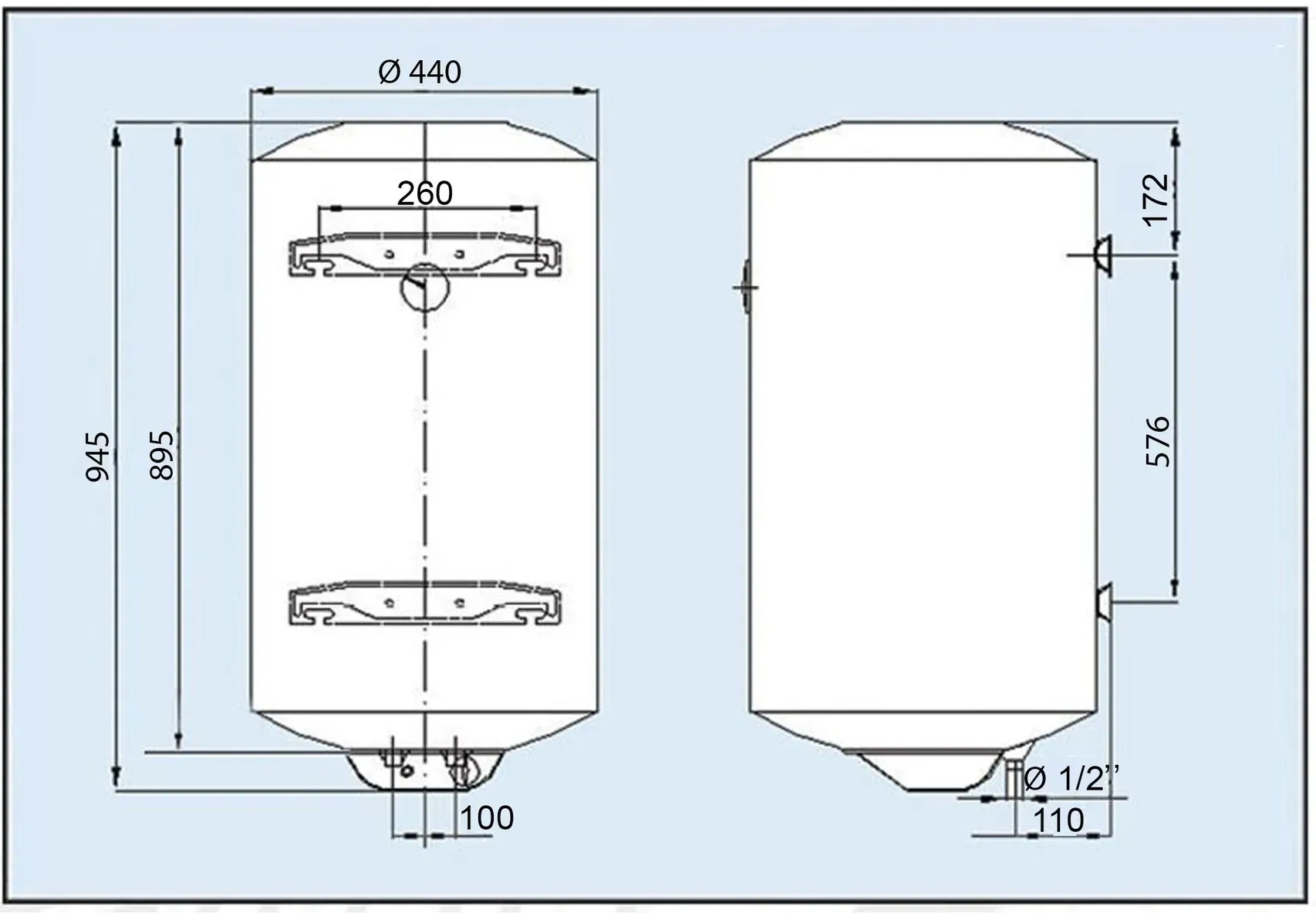 Leov EL 100 l Габаритные размеры