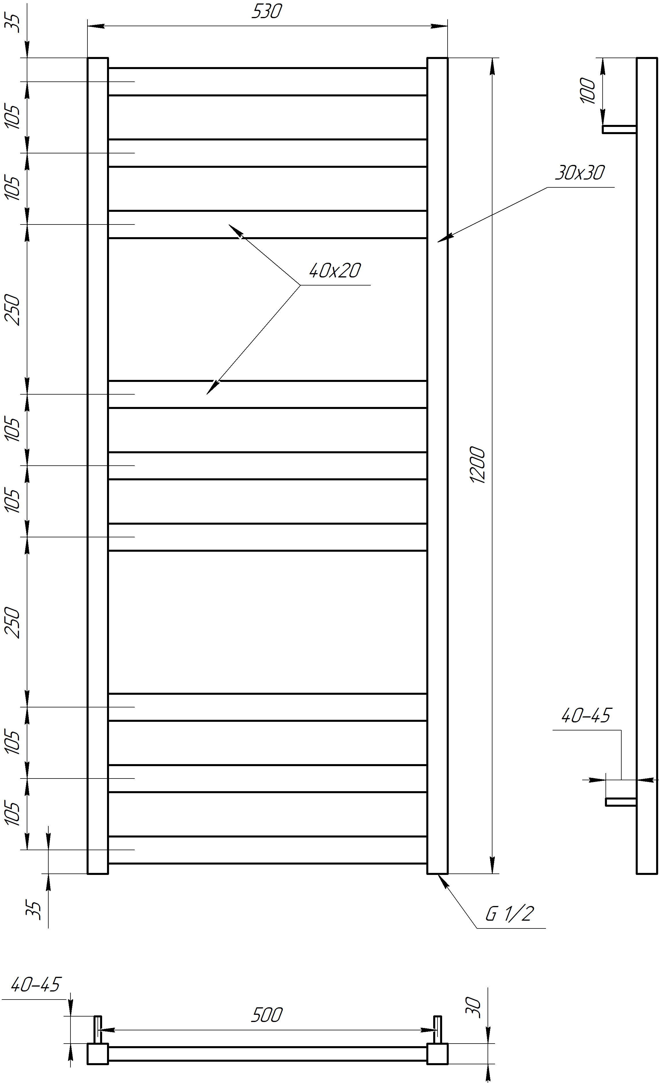 Полотенцесушитель Genesis Aqua Tristar flat GA-5003 цена 9130 грн - фотография 2