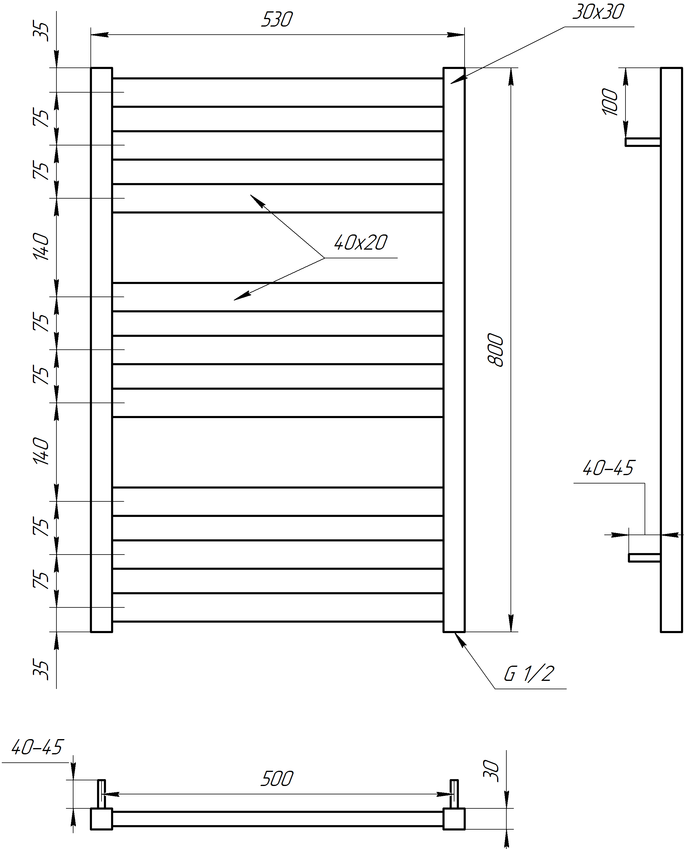 Полотенцесушитель Genesis Aqua Tristar flat GA-5004 цена 9576 грн - фотография 2