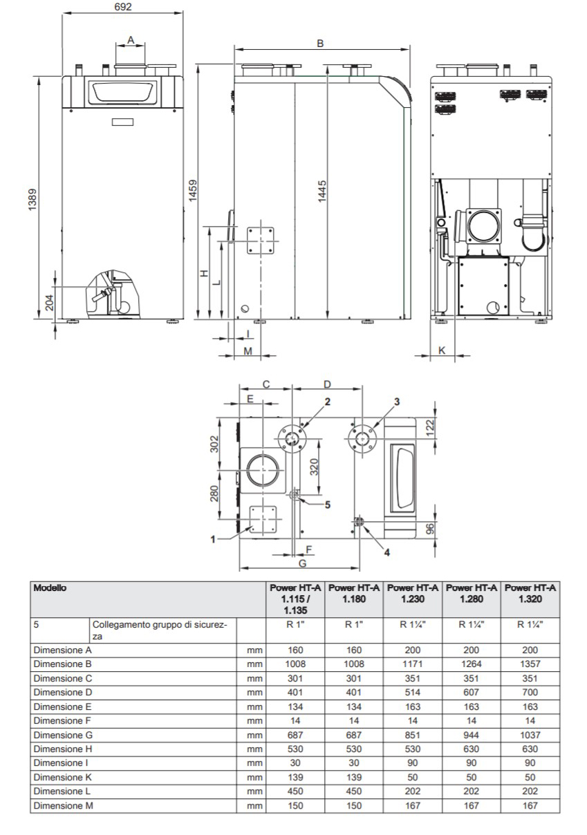 Baxi Power HT-А 1.280 Габаритные размеры