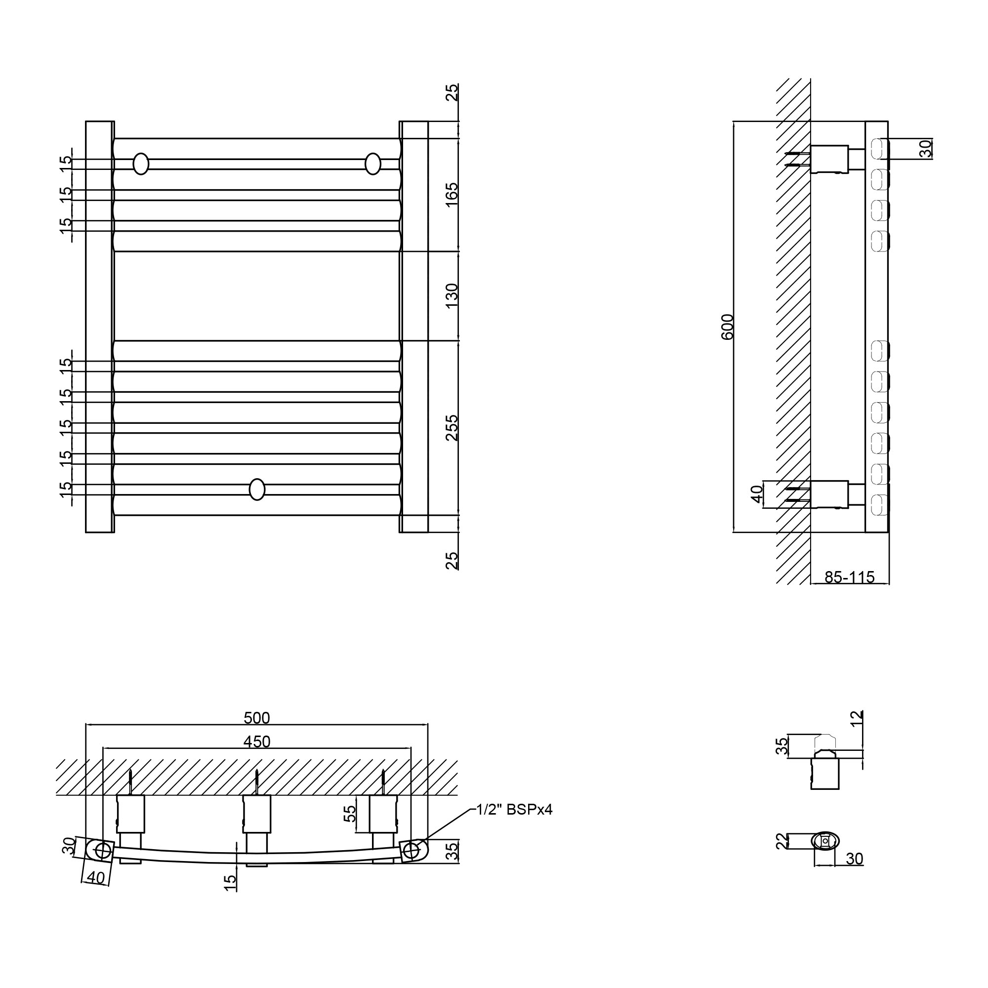 Qtap Dias (WHI) P10 600x500 HY Габаритні розміри