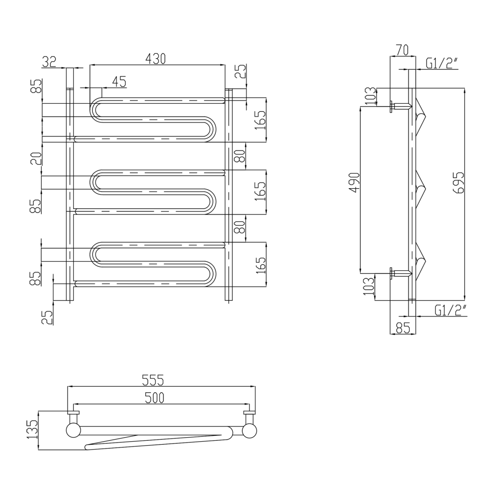 Lidz Zigzag (CRM) D32/20x1/2" 500x700 P3 Габаритні розміри