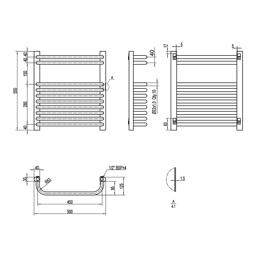 Qtap Glory (WHI) P10 550x500 HY Габаритные размеры