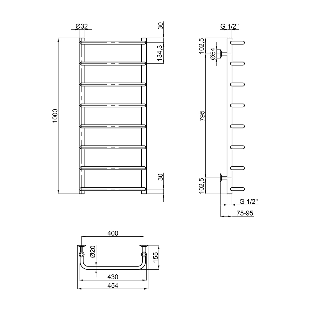 Lidz Standard (CRM) D32/20x1/2" 400x1000 P8 Габаритные размеры