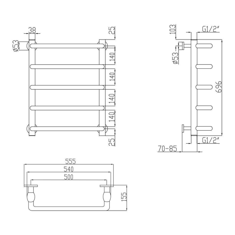 Lidz Standard (CRM) D32/20x1/2" 500x700 P5 Габаритные размеры