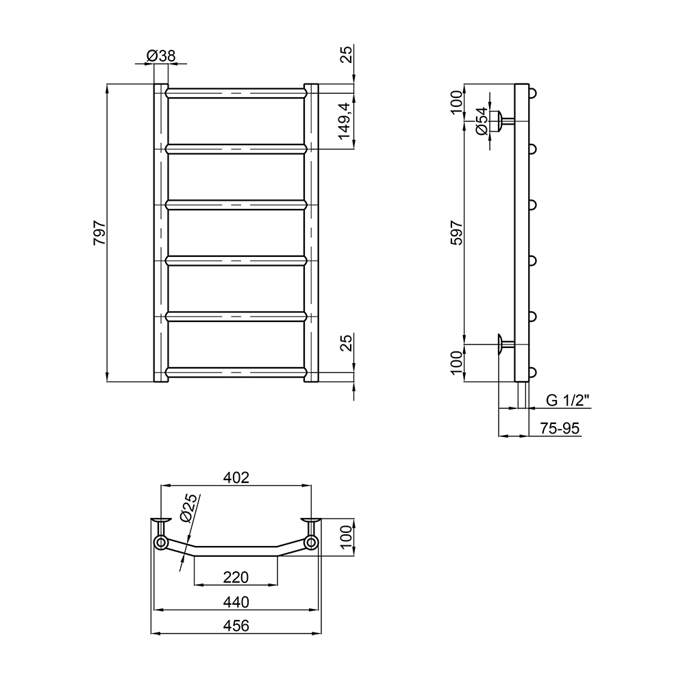 Lidz Trapezium (CRM) D38/25 400x800 P6 Габаритные размеры