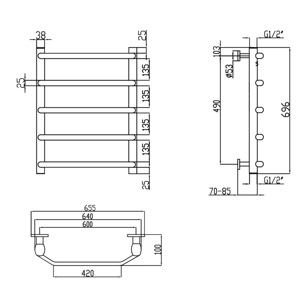 Lidz Trapezium (CRM) D38/25 600x700 P5 Габаритні розміри