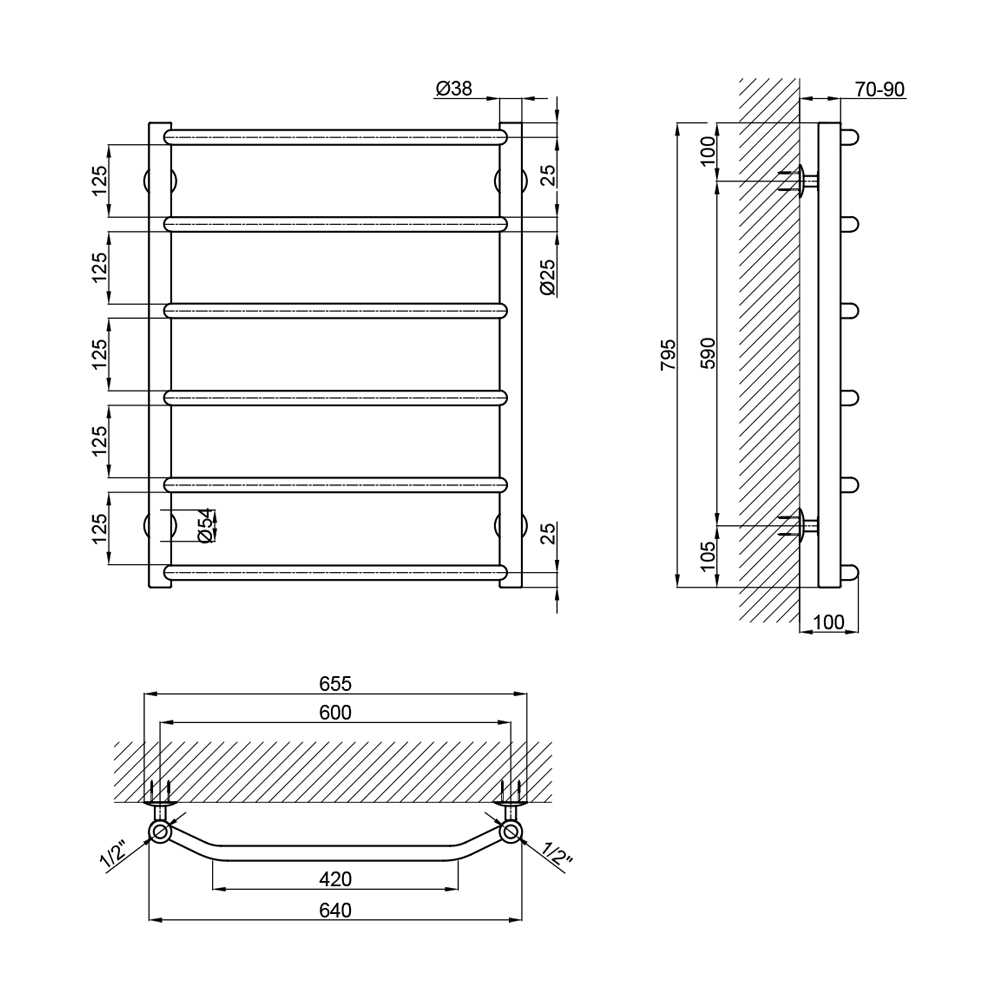 Lidz Trapezium (CRM) D38/25 600x800 P6 Габаритные размеры