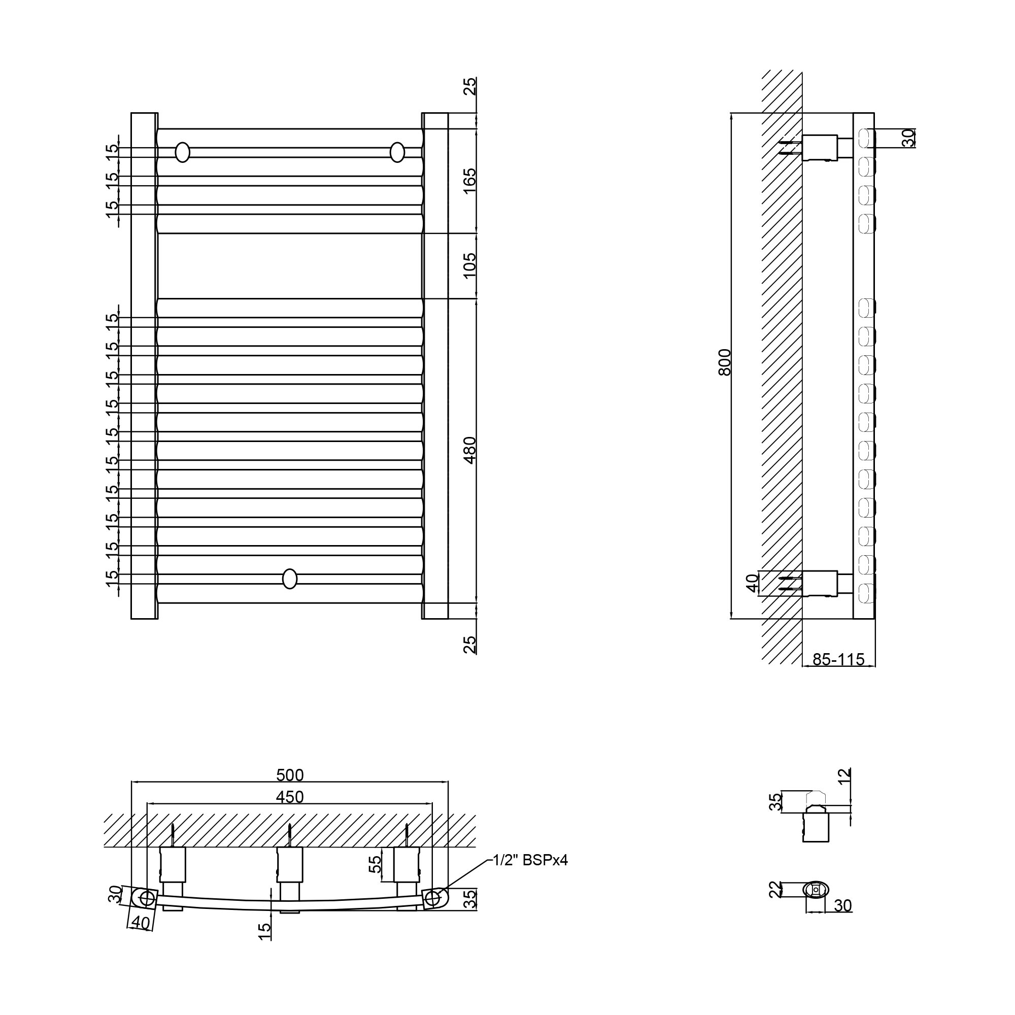 Qtap Dias (BLA) P15 800x500 HY Габаритные размеры