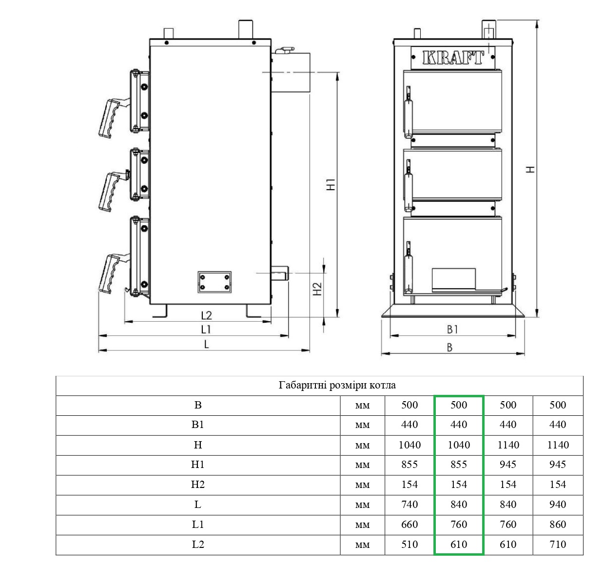 Kraft K 16 (ручное управление) Габаритные размеры