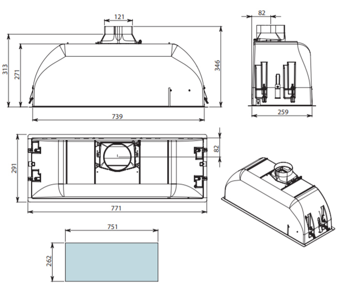 Falmec Built-In Max 70 Wh Габаритные размеры