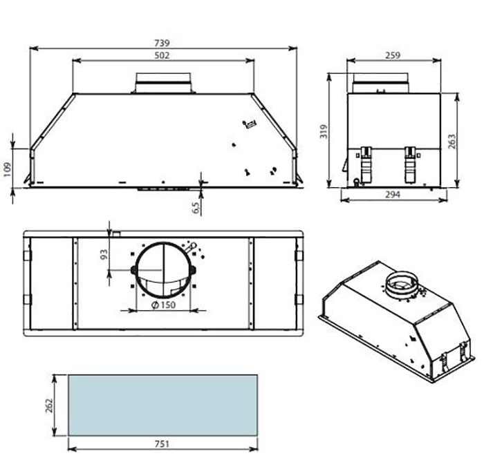 Falmec Design Gruppo Incasso Touch Vision 70 Габаритные размеры