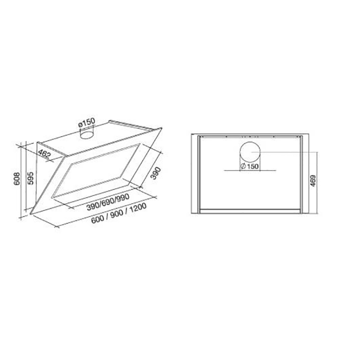 Falmec Design Quasar Glass 80 Black Габаритные размеры