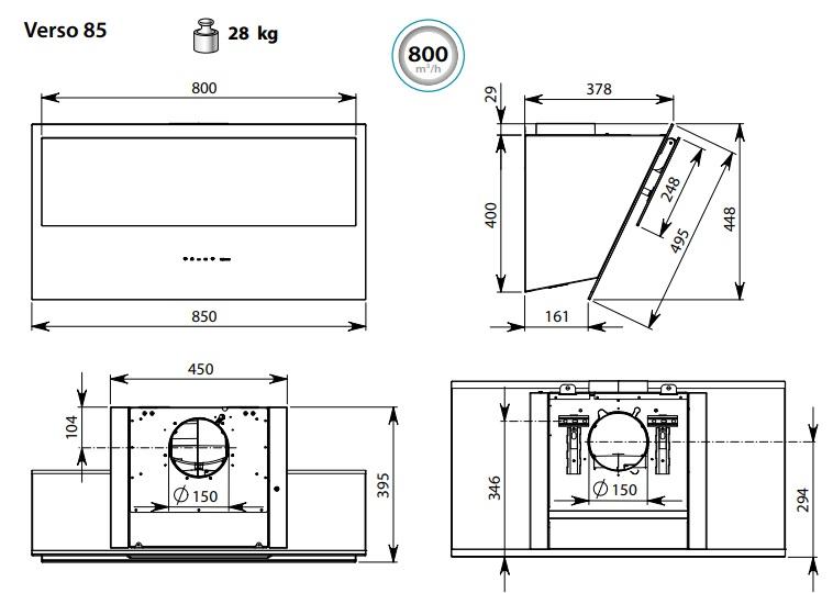 Falmec Design Verso 85 White Габаритные размеры