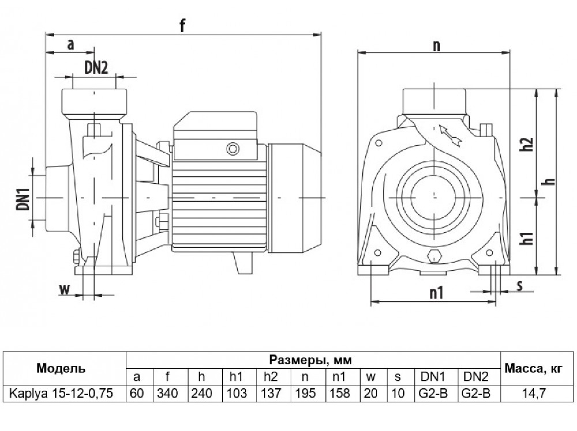 Насосы+Оборудование Kaplya 15-12-0,75 Габаритные размеры