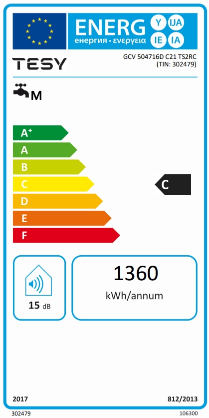 Tesy ModEco Ceramic GCV 504716D C21 TS2RC (7 лет безусловной гарантии) Класс энергоэффективности