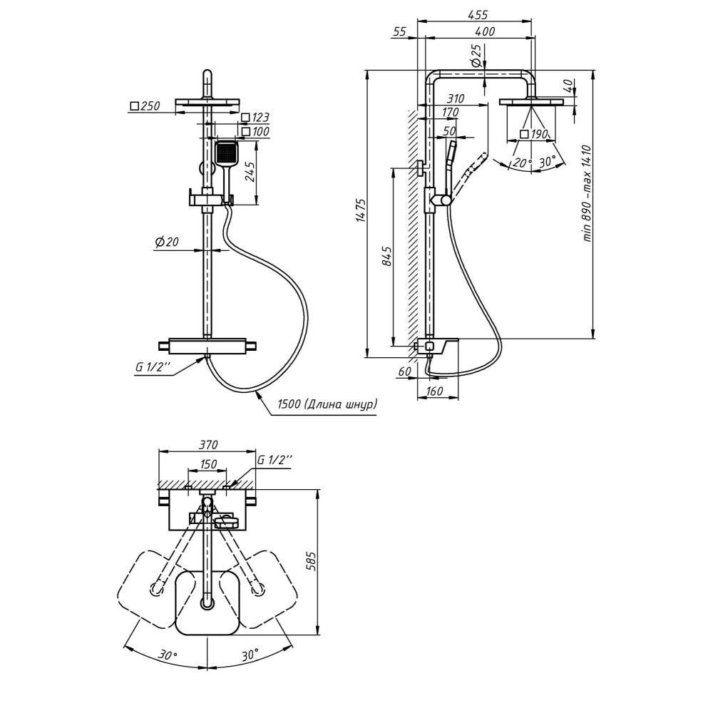 Q-Tap Sloup 57T105VNGCB Габаритні розміри