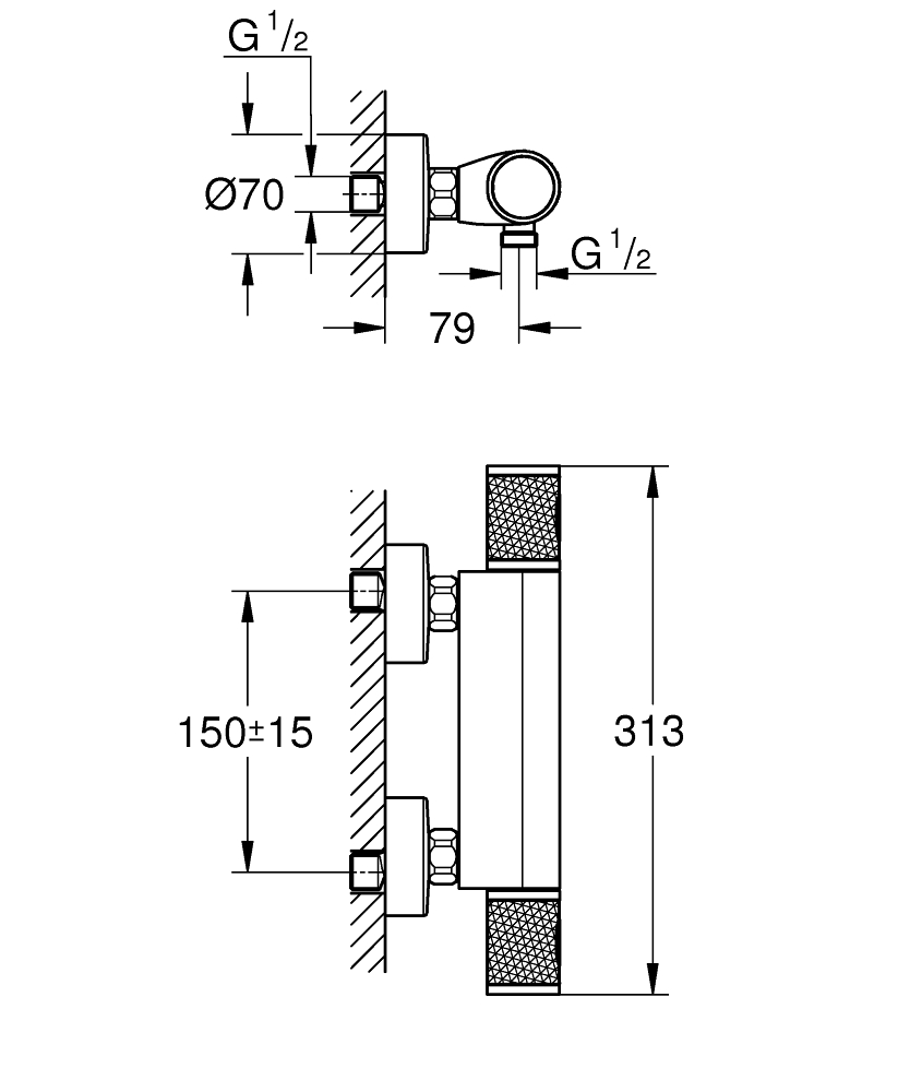 Grohe Grohtherm 1000 Performance 34776000 Габаритные размеры