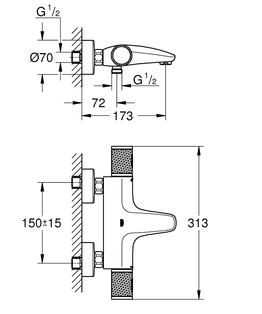 Grohe Grohtherm 1000 Performance 34779000 Габаритные размеры