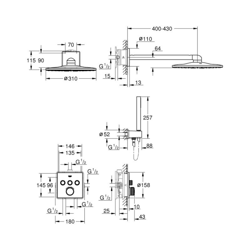 Grohe Grohtherm Cube 310 34804000 Габаритні розміри