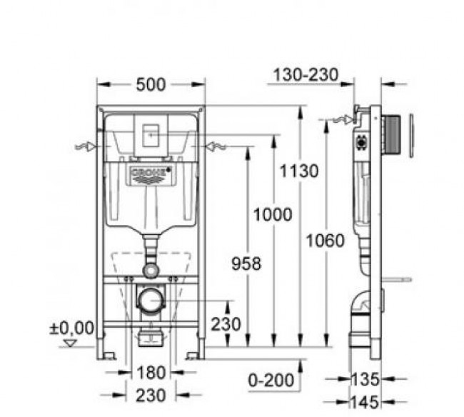 Grohe Rapid SL 6 в 1 39000000 Габаритні розміри