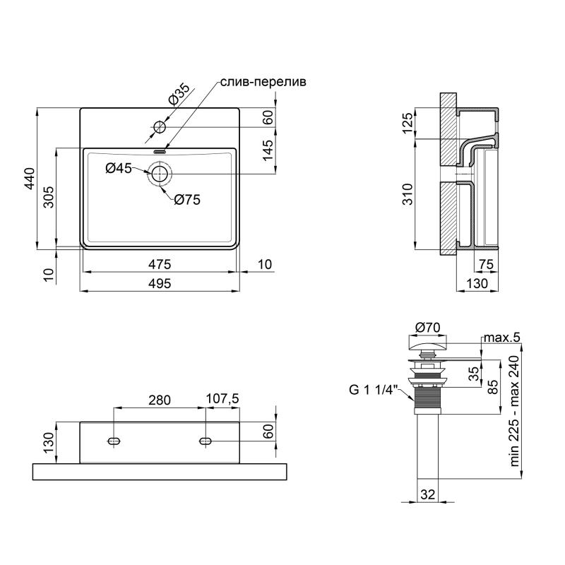 Q-Tap Nando LT QT12112173SMBMB Габаритные размеры