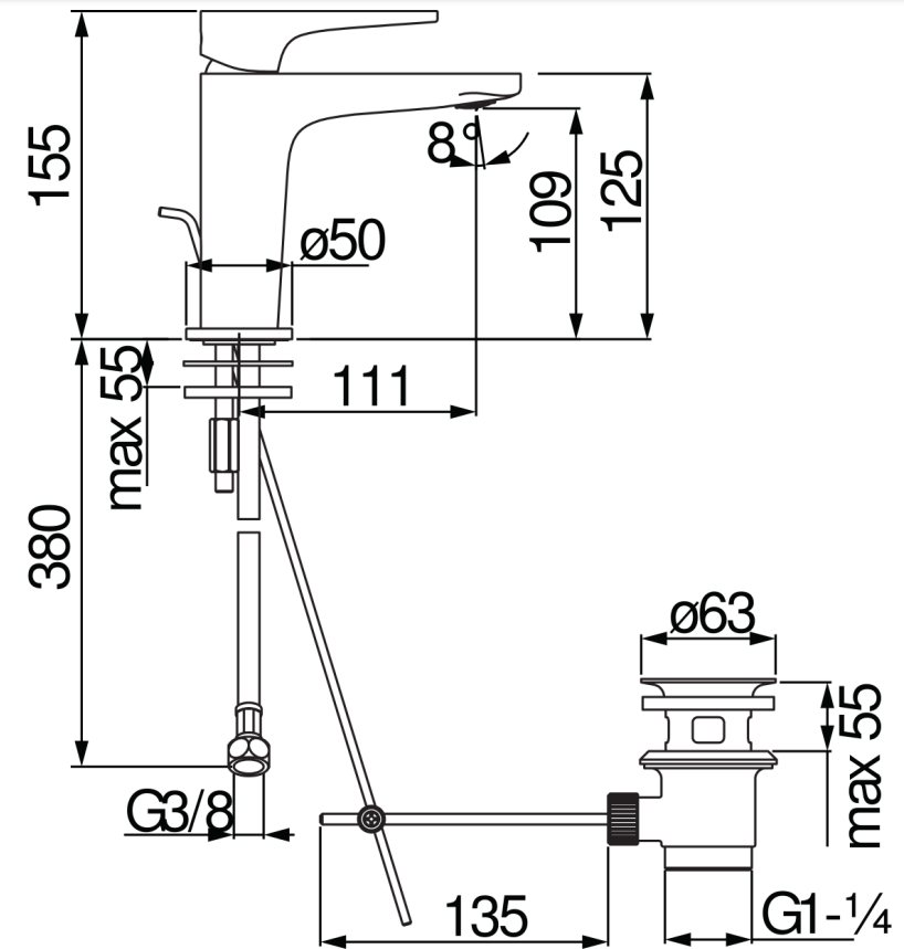 Nobili Yoyo YO126118/1CR Габаритні розміри