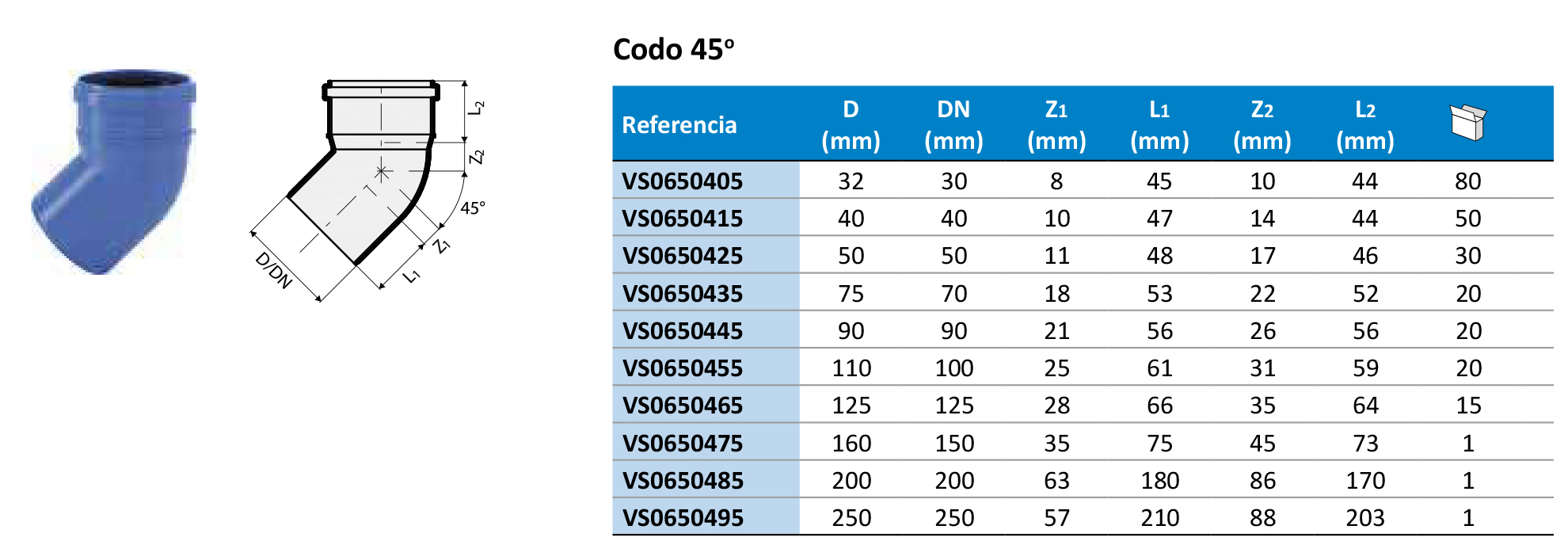 Valsir Triplus® Ø50x45° (VS0650425) Технічні характеристики