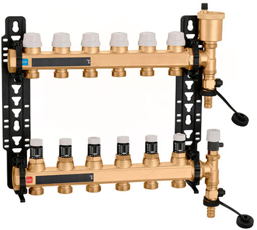 Колектор латунний Caleffi Ø1″ Вх6х3/4″ 5÷80°C 10 bar (6626F6)