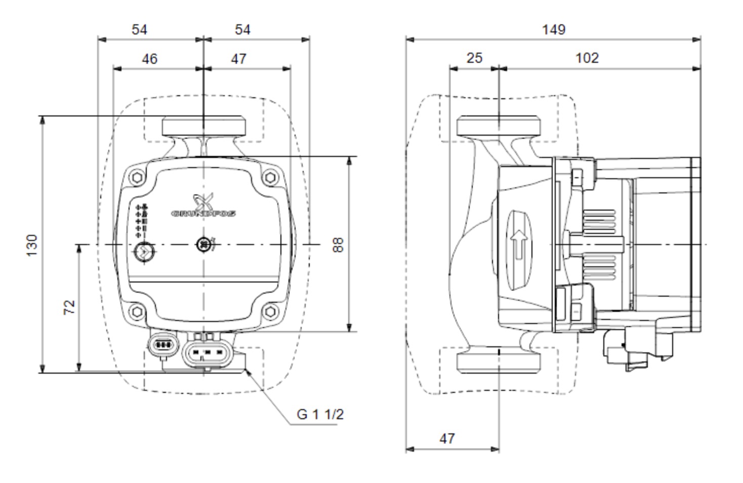 Grundfos Alpha1 L 25-40 130 (99160578) Габаритні розміри