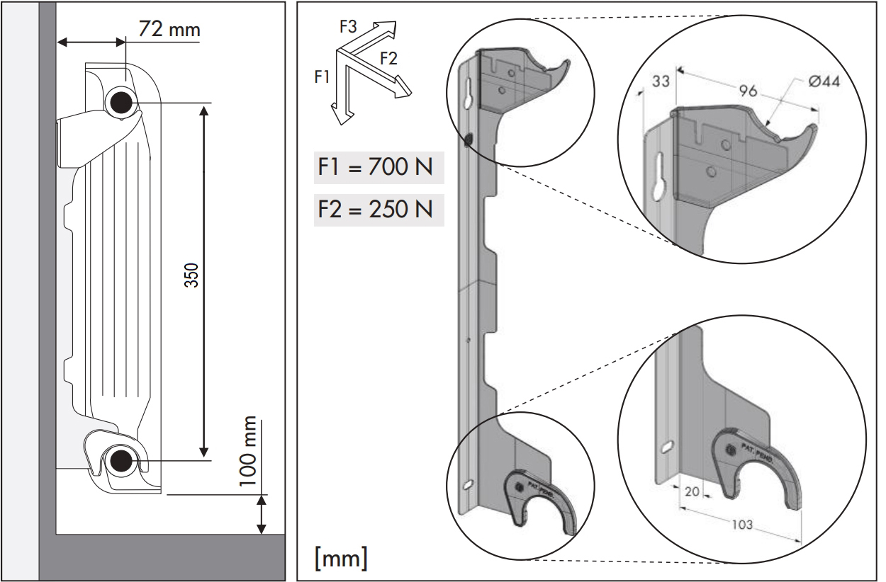 MB Fix 60851350 GBA алюминиевого радиатора (Н=350 мм) Габаритные размеры