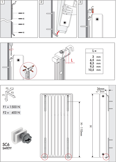 MB Fix 60620030 F7RB сталевого радіатора QRL (Н=300 мм) RAL9010 Габаритні розміри