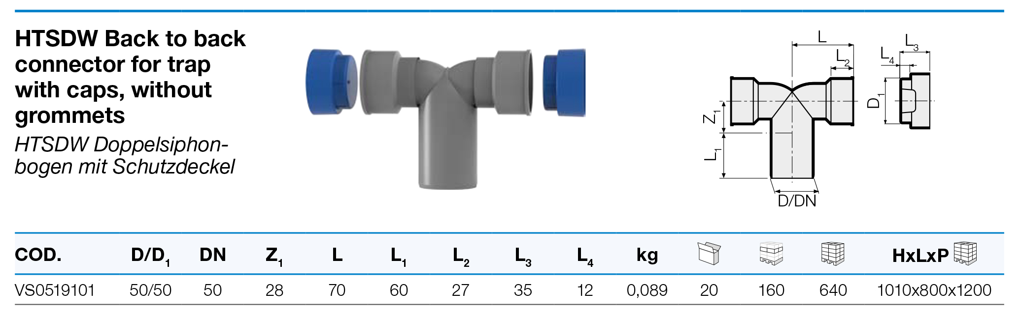 Valsir HTSW Ø50x50 (VS0519101) Технические характеристики