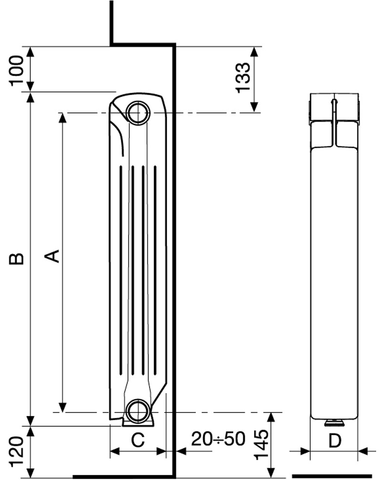Fondital Aleternum B4 350/100 (14 секцій) Габаритні розміри